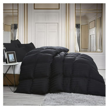 Luxurious Down Fiber and Waterfowl Fiber Comforter Duvet Insert, 100% Cotton Cover, Black Stripe (King, Black)