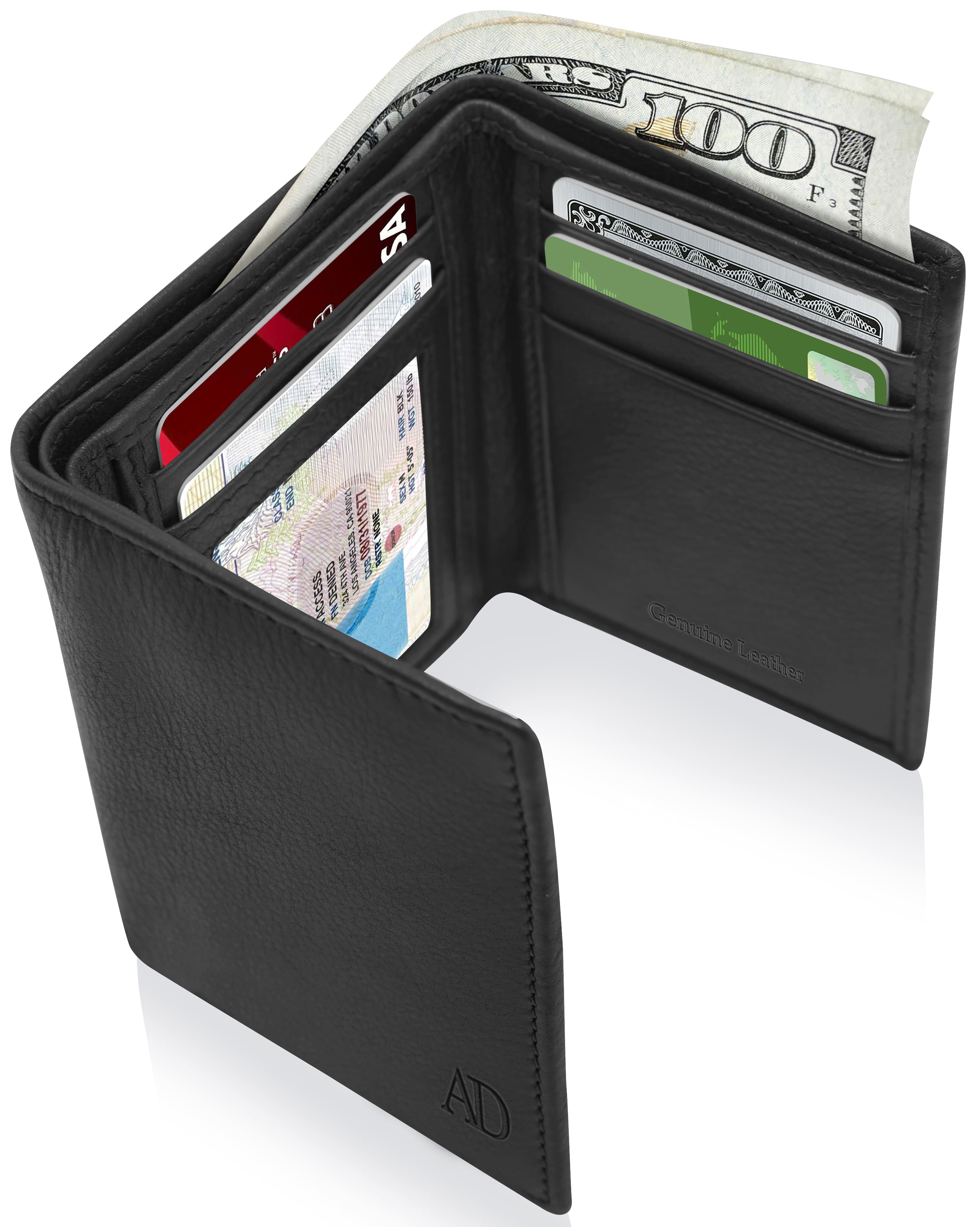 Genuine Slim Leather Trifold Mens WalletFront Pocket with RFID BlockingID