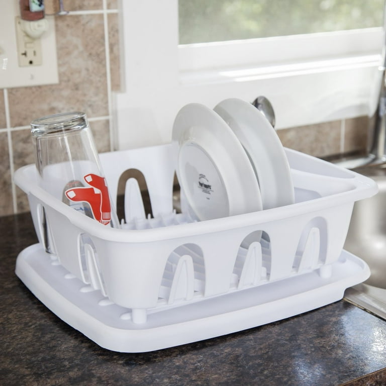 Sterilite 2 Piece Sink Dish Drainer Small Dry Rack Drainboard Plastic  White, 2-Pack 
