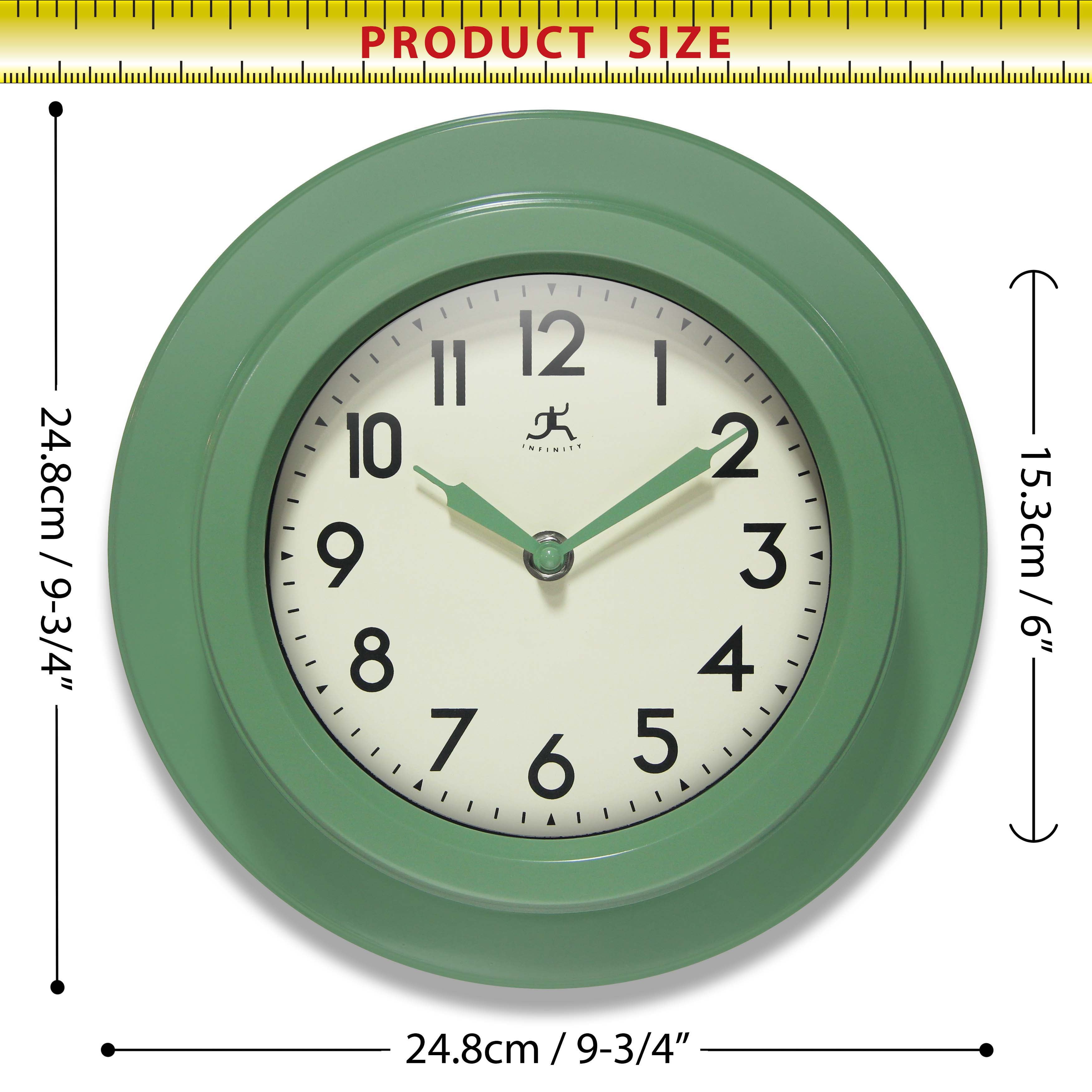 Infinity Instruments Retro Escape Plastic 9.75" Indoor Wall Clock with Silent Movement, Green