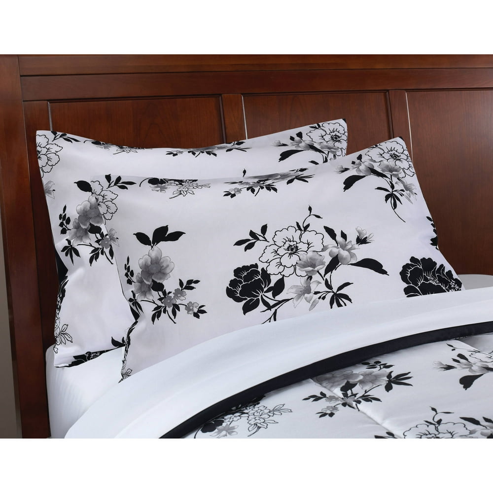Mainstays Black White Floral Bed in a Bag Complete Bedding - Walmart