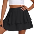 thumbnail image 2 of FengLS Women's Mini Skirt Comfortable Elastic High Waist Short Skirt Double Layer Ruffle Hem Flowy Skirt Spring Summer A-Line Short Skirt, 2 of 5