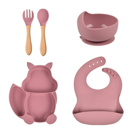

Toddlers Safety Silicon Plate First Stage Lead-free Toddler Feeding Supplie Cute Shape Toddler Feeding Set 5PCS