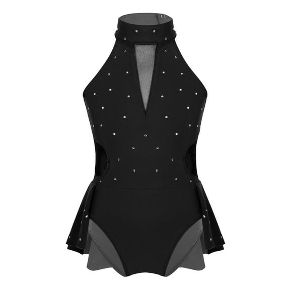 iEFiEL Girls Cutout Back Ballet Dance Leotard Sparkly Rhinestone Dancewear Black 8