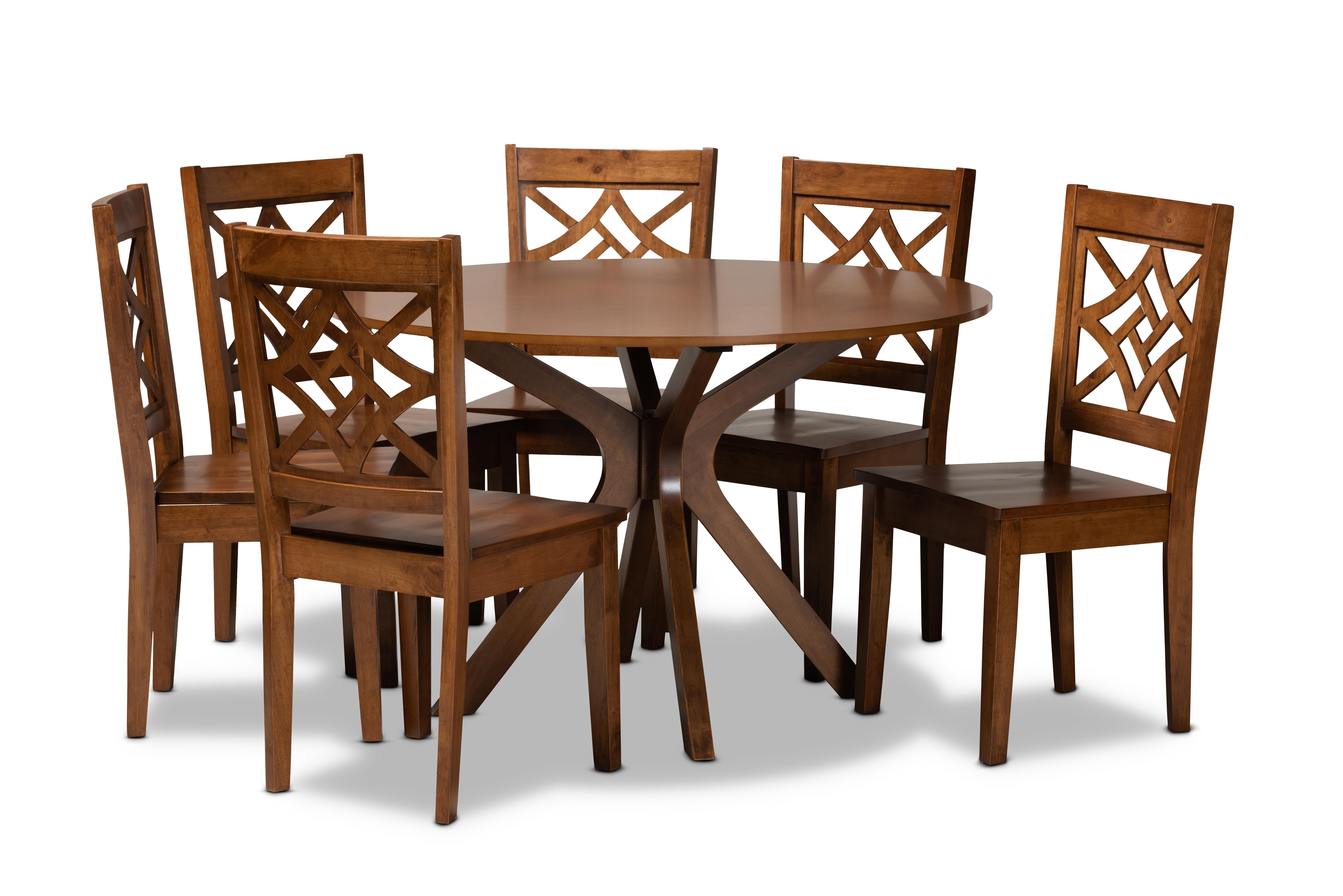Baxton Studio Miela Modern and Contemporary Walnut Brown Finished Wood 7-Piece Dining Set