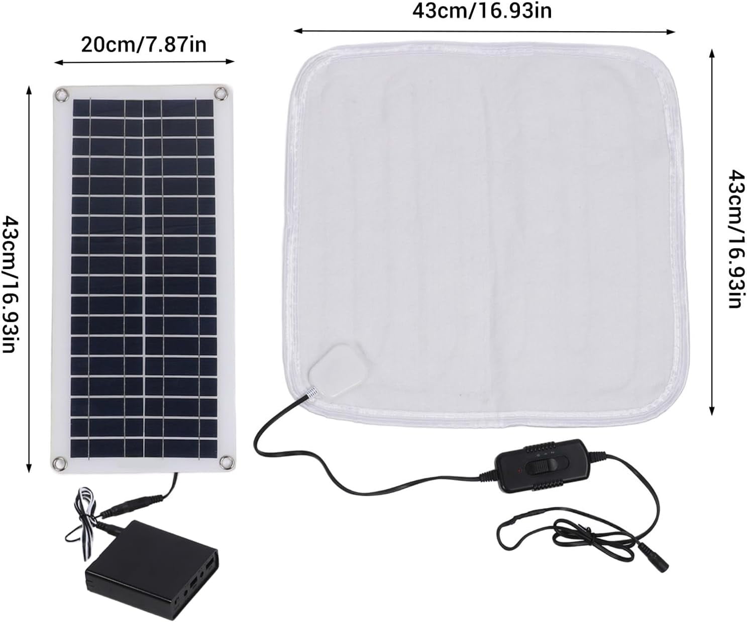 Solar Powered Pet Heating Pad - 12V 100W Solar Heated Dog Bed, Warming Cat Bed, Outdoor Kennel Heating Pad with Energy Storage Box, Adjustable Thermal Mat, for Winter Use in Home Dogs Cats Resting