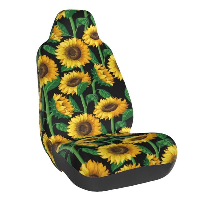 Wukai Sunflower 1 Full Set Car Seat Covers with Soft Padding Universal Auto Front Seats Protector and Cushion Mat
