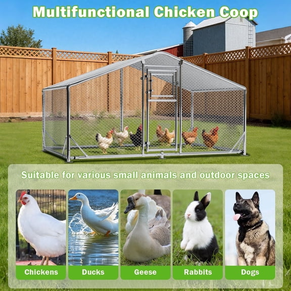 WUKHG Large Walk-in Chicken Coop: Metal Enclose Chicken Coops with Roof, Outdoor Cage Dog Kennel, Predator Protection for Backyard Animals, 9.8x6.5x6.4ft