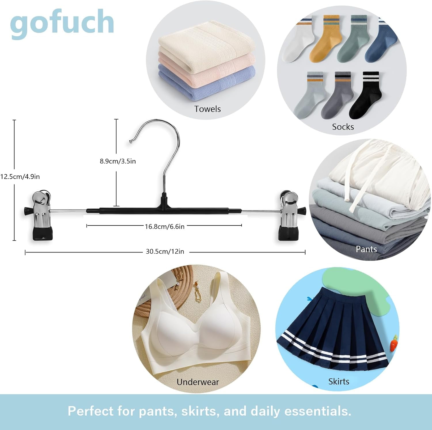 MKEUDQ-Pants Hangers with Clips - 8 Pack Heavy Duty, Non-Slip Adjustable Space Saving Skirt Hangers for Pants, Jeans, Shorts | White | 12 Inch