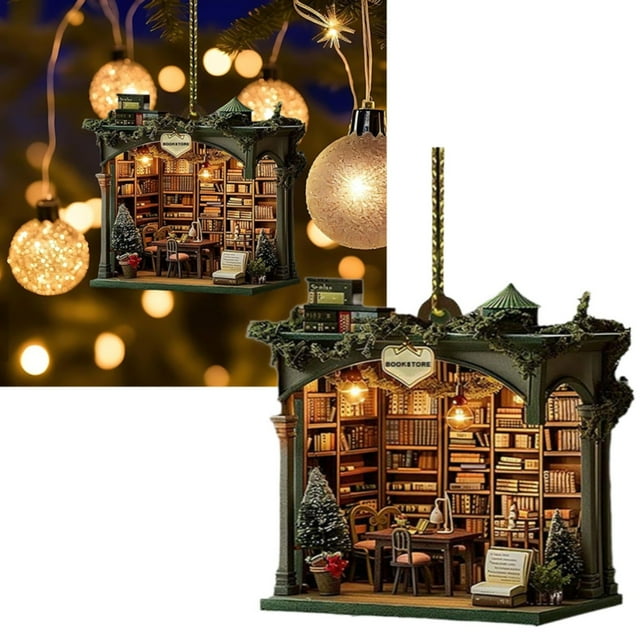 Home Decoration 2024 Christmas Tree Decorations Book Lovers Christmas Decorations 2D Flat Acrylic Bookstore Book Stacking Christmas Tree Decorations Book Lovers Christmas Bookstore Decorations
