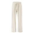 thumbnail image 4 of BLVB Womens Cotton Linen Wide Leg Pants Summer Casual Loose Palazzo Trousers Elastic Drawstring Waist Beach Pants, 4 of 5