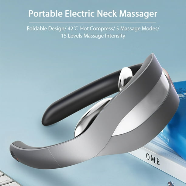 Yeacher Foldable Portable Electric Neck Massager Heating Cervical Massager for Neck Pain 5 Massage Modes 15 Levels Intensity 15min Timing Built-in Battery with USB Charging Cable