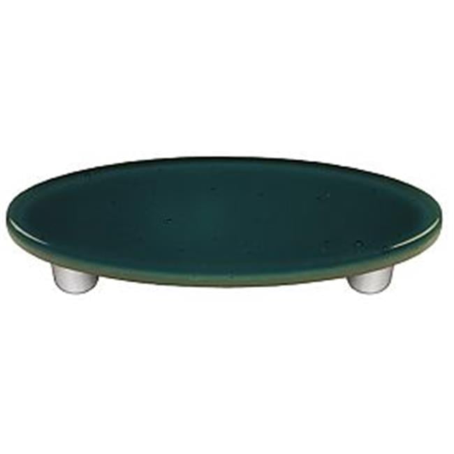 Hot Knobs Steel Blue Oval Glass Pull Aluminum Post Handmade