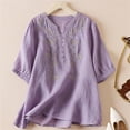 thumbnail image 3 of KBZDBZC Shirts for Women Vintage Floral Embroidery Long Sleeve Button Up Breathable Cotton Linen Shirt Women's Blouses T Shirt Women Womens Tee Shirts (Purple,M), 3 of 6