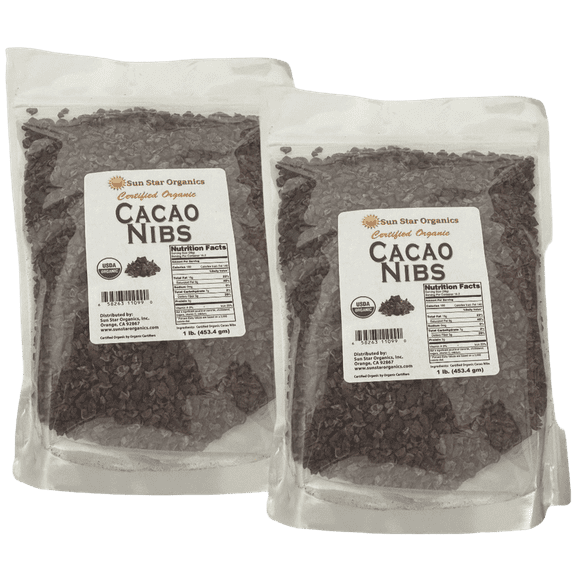 Premium Cacao Nibs - 100% USDA Certified Organic - 1 lb (2 PACK)