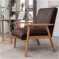 thumbnail image 6 of Mid-Century Modern Armchair in Dark Brown Microfiber, Solid Wood Frame and Plush Cushions for Living Room, 6 of 10