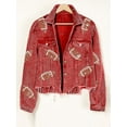 thumbnail image 3 of Women's Corduroy Shacket Jacket Football Print Long Sleeve Lapel Raw Hem Button-Up Loose Coat, 3 of 4