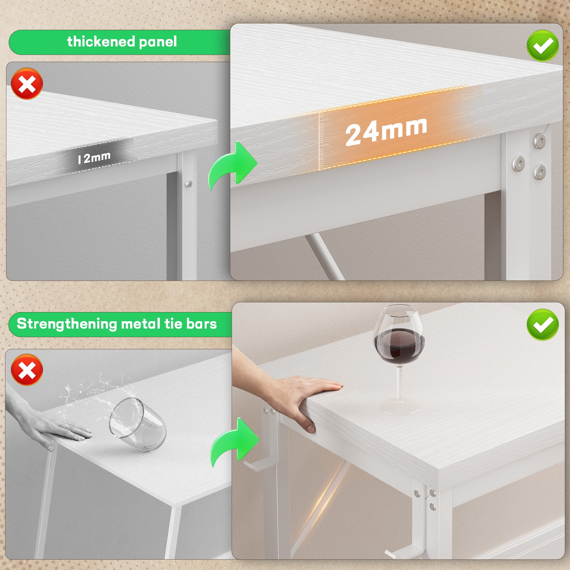 EnHomee Computer Desk with Storage Reversible Gaming Desk with Outlets L-Shaped Desk with LED Lights,White