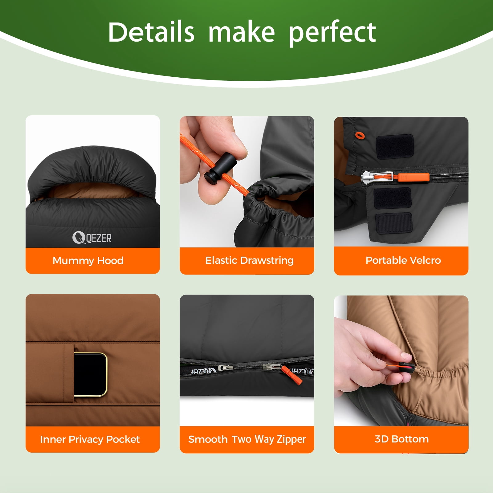 QEZER XL Sleeping Bag, Suitable for 4 Seasons Oversized Ultralight Backpacking Sleeping Bag for Adults, Great for Camping and Hiking
