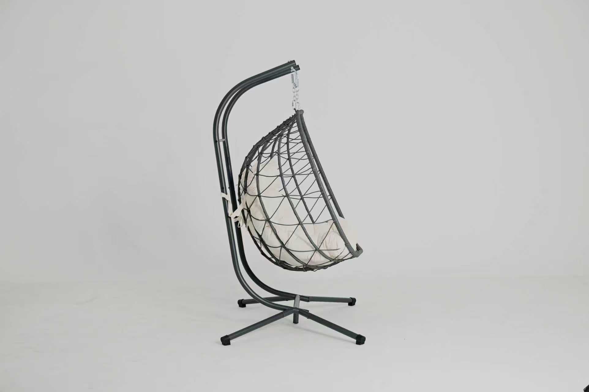 2 Persons Egg Chair with Stand, Indoor Outdoor Swing Chair Patio Wicker Hanging Egg Chair for Bedroom, Beige