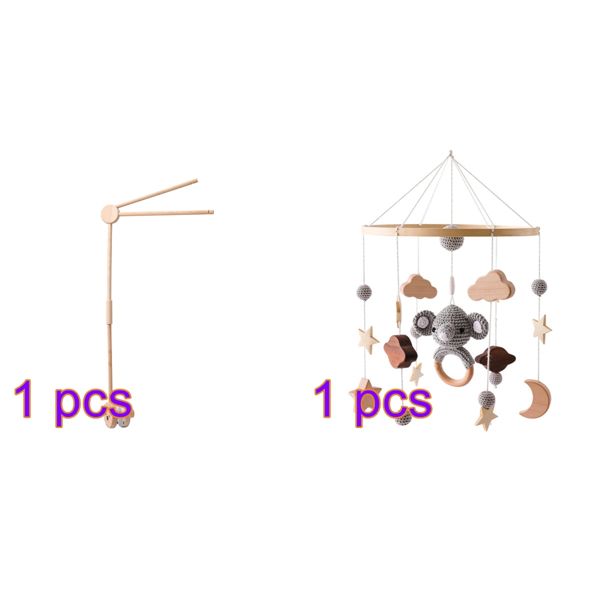 Star, Moon & Cloud Crochet Baby Crib Bell Mobile – Rotating Wooden Wind Chimes with Hanging Toys – Soothing Infant Sleep & Nursery Decor