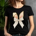 thumbnail image 5 of Bunny Ears Bow T-Shirt, Neutral Gingham Ribbon Spring Graphic Tee, Yellow, S, 5 of 6