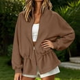thumbnail image 6 of WIZUTIZ Women's Solid Color Zip Up Stand Collar Sweatshirt Jacket Elastic Cinched Waist Long Sleeve Casual Sporty Outerwear with Pockets, 6 of 8