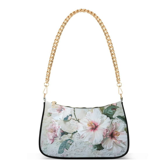 Beautiful White Flowers Women Handbags Shoulder Bag Cross Body Bag with Crossbody Strap Hobo Bags Chain Strap
