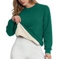 thumbnail image 3 of Women's Solid Color Fleece Lined Sweatshirt, Round Neck Long Sleeve Pullover, Casual Loungewear Top, Soft Fuzzy Fleece Top, Cozy Everyday Sweatshirt, Winter Lounge Wear Blackish Green L, 3 of 7