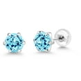 thumbnail image 5 of Gem Stone King Platinum Stud Earrings for Women Men 1.64 Ct Round 6mm Blue Apatite, 5 of 6