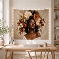 thumbnail image 5 of Black Woman with Floral Crown Against Taupe, Serene Digital Art for Flower Lovers, Botanical Portrait Decor, Mother'S Day Gift, Tapestry Wall Hanging for Bedroom and Studio, 5 of 7