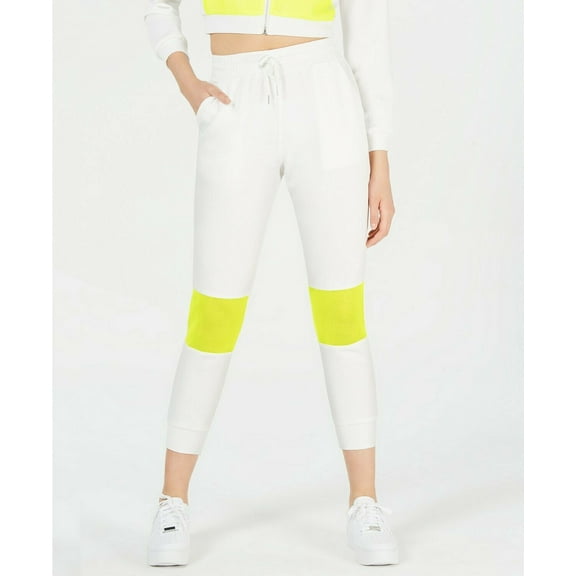 Women's Junior's Waisted Neon-Mesh Pocket Joggers White Size Medium