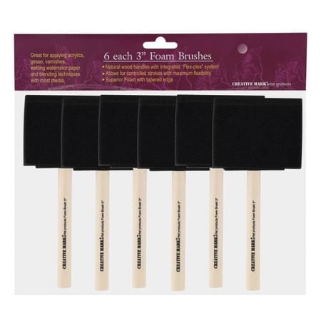 Creative Mark Artist Foam Paint Brushes 6-Pack Set for Painting - Wood Handle Wedge Shaped Paintbrush Kit - Pack of 6 (3"")