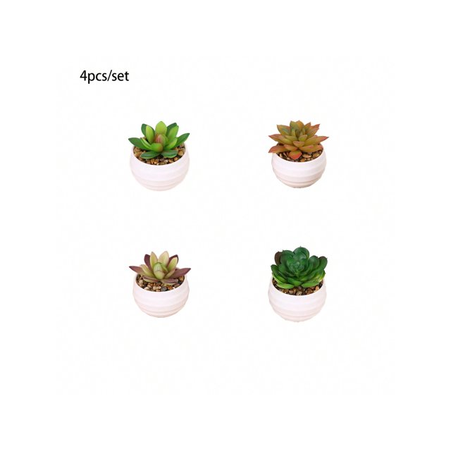 4pcs Realistic Mini Plush Potted Plants, Landscape Country Style Succulent Artificial Plants, Suitable For Home Decoration