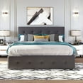 thumbnail image 2 of Modern Upholstered Platform Bed with 2 Storage Drawers and Twin XL Trundle, Queen Size Linen Fabric Bed Frame with Headboard, No Box Spring Needed, Dark Gray, 2 of 9