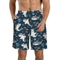 thumbnail image 2 of Uemuo Friendly Sharks Pattern Men's Swim Trunks Hawaiian Beach Bathing Suit Swimsuits Beach Quick-Dry Shorts with Pockets-, 2 of 9