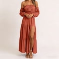 thumbnail image 4 of Squevariel Maxi Dresses for Women Solid Color Off the Shoulder Dress Casual Long Sleeve Summer Dress, 4 of 5