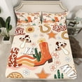 thumbnail image 2 of Homewish Retro Cowboy Boots Queen Sheet Sets,Rustic Cow Print Flat Sheet,Mushroom Cacrus Flower Pattern Queen Fitted Sheet For Teens,Super Cozy Room Decor,4pcs, 2 of 7