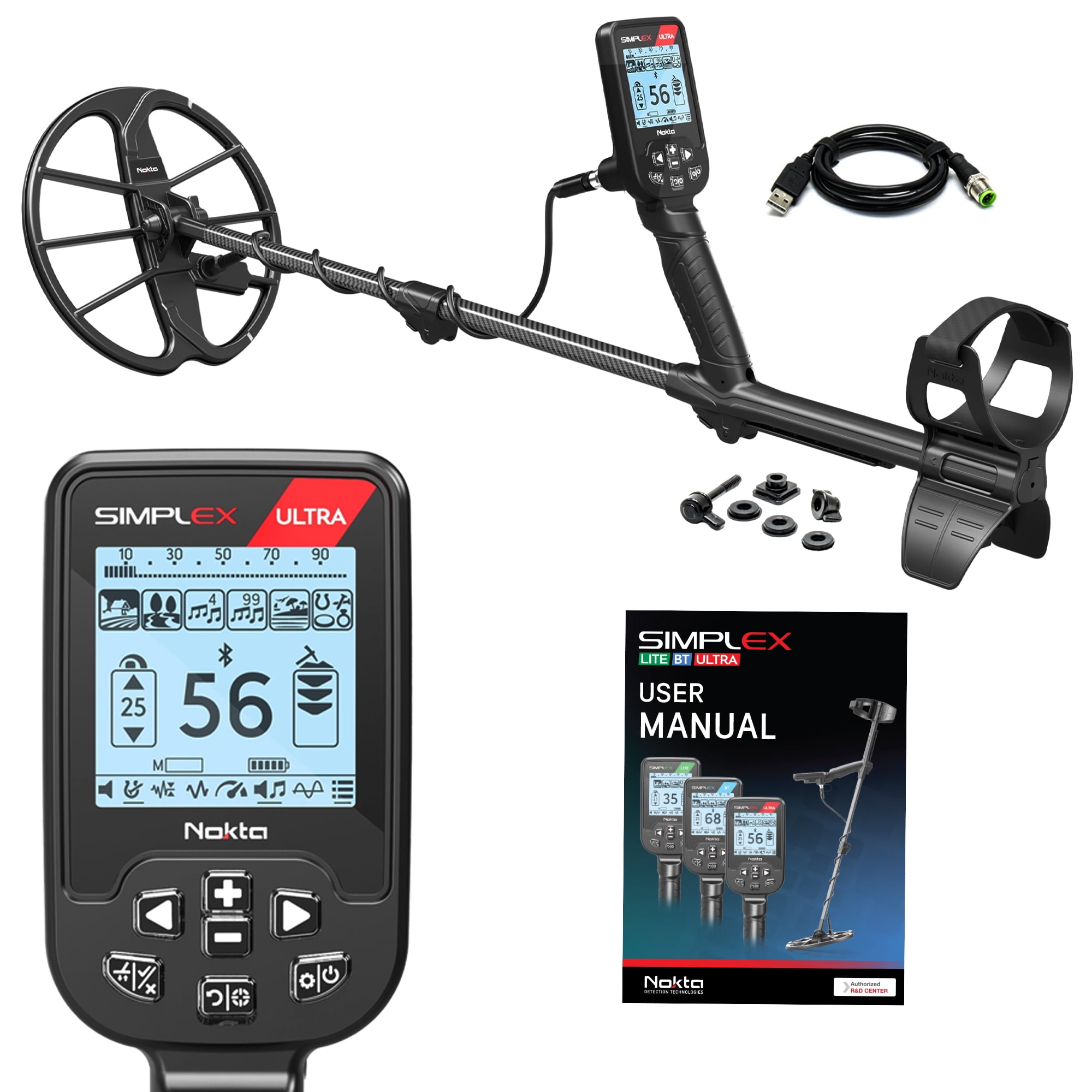 Nokta Simplex Ultra Waterproof Metal Detector, Finds Pouch,  Digger, and Carry Bag