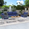 thumbnail image 4 of Harper & Bright Designs 4 Piece Patio Conversation Sets with Deep Seating & Thick Cushion, Boho Rope Furniture with Acacia Wood Table, Outdoor Patio Furniture Set for Yard Pool Backyard, Navy Blue, 4 of 19