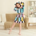 thumbnail image 3 of FORMRS Niños Bathrobe Unisex Hooded Robe Soft Plush Pajamas Sleepwear, Size 10-12T, Pink Checkered Pattern, 3 of 7