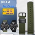 thumbnail image 2 of Correa de reloj de lona de nailon para hombre de la serie Casio PRG-600YB-3 PRG-650 PRW-6600 PRG-600YB, color verde militar, caqui y negro, correa de reloj personalizada de 24", 2 of 5