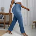 thumbnail image 4 of Tnhcen Women's Plus Size Mock Button High Waist Wide Leg Jeans High Elasticity Flare Pants, Loose Fit Tummy Control Stretchy Denim Look Pants S - 2XL, 4 of 9