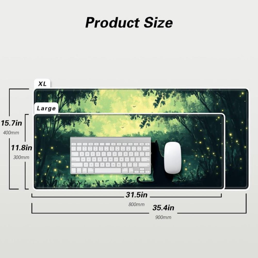 HELLOYOUNG Gaming Mouse Pad, Extra Large Non-Slip Mouse Mat, Cat and Forest Pattern Computer Desk Pad with Stitched Edges for Office & Home Decor