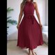 thumbnail image 4 of Vestido de Cóctel Midi Plisado con Cuello Halter, Sin Mangas y Corte en A para Mujer, para Playa y Sol (Verano 2025) Vino Tinto M, 4 of 10