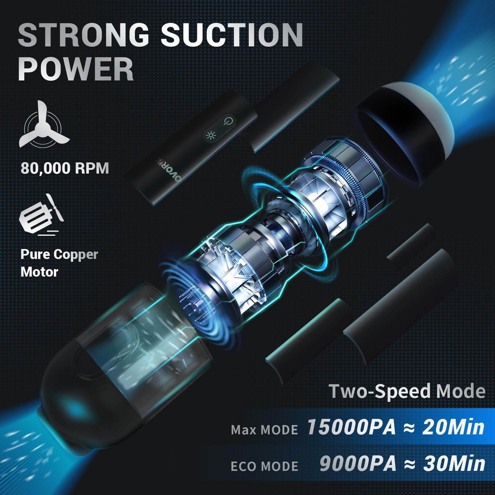 NOVORIK Cordless Handheld Vacuum Cleaner 15000Pa, Portable Car Vacuum with HEPA Filter, Rechargeable Mini Vacuum for Car, Home, Pet Hair, Wet Dry Cleaning, Blower & Inflator