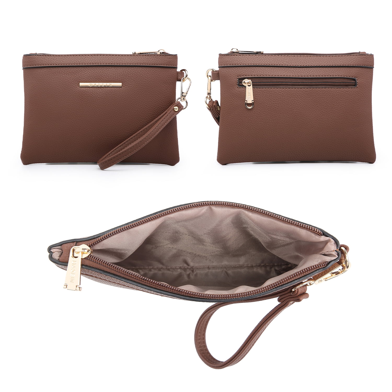Dasein Women's Vegan Leather Structured Briefcase Handbag with Wristlet, Black, 2-Piece