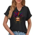 thumbnail image 6 of Craaazy Mardi Gras Shirts for Women Short Sleeve Casual Carnival Printed V-neck T-shirts Gifts, 6 of 6