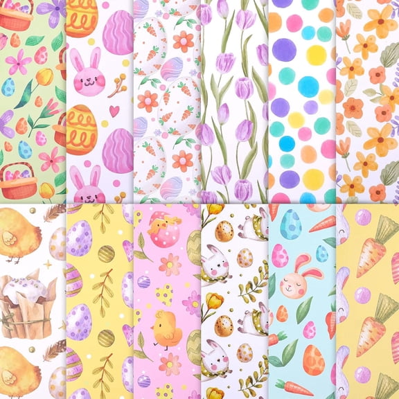 24 Sheets Easter Scrapbook Paper 12x12 Decorative Craft Paper Double Sided Scrapbook Paper Rabbit Eggs Patterned Cardstock Scrapbook Supplies Origami Paper for Card Making Paper Craft Supplies