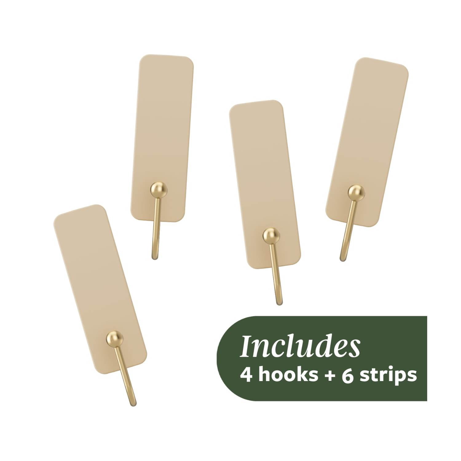 Command Medium Hooks, Latte, Holds 3 lbs, 4 Hooks, 6 Adhesive Strips